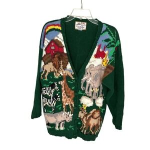 Vintage 90's Heirloom Collectibles Knit Noah's‎ Ark Cardigan Button Front Sz M